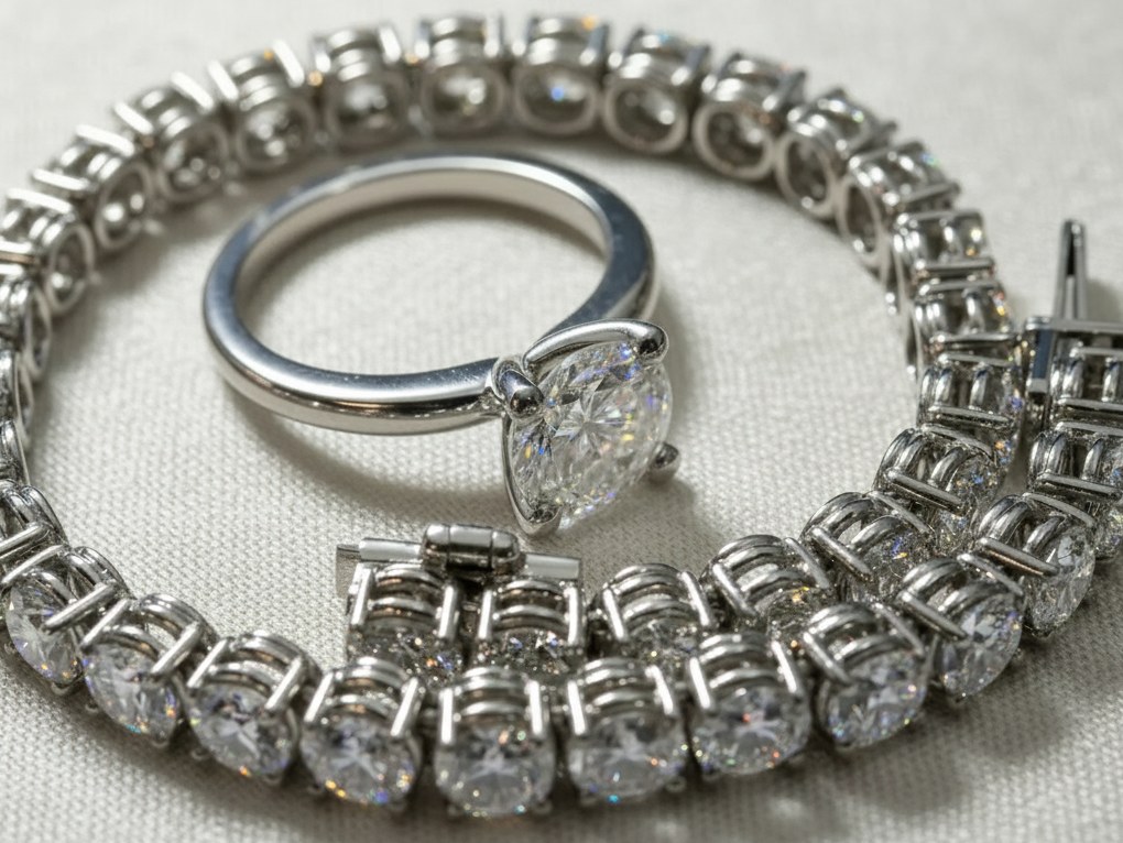 Tennisarmband mit Brillanten und Solitärring
